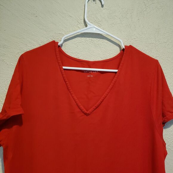 Soft Surroundings Shirt Womens 1X Red Short Sleeve Tunic Dress Asymmetrical Hem - Picture 3 of 8